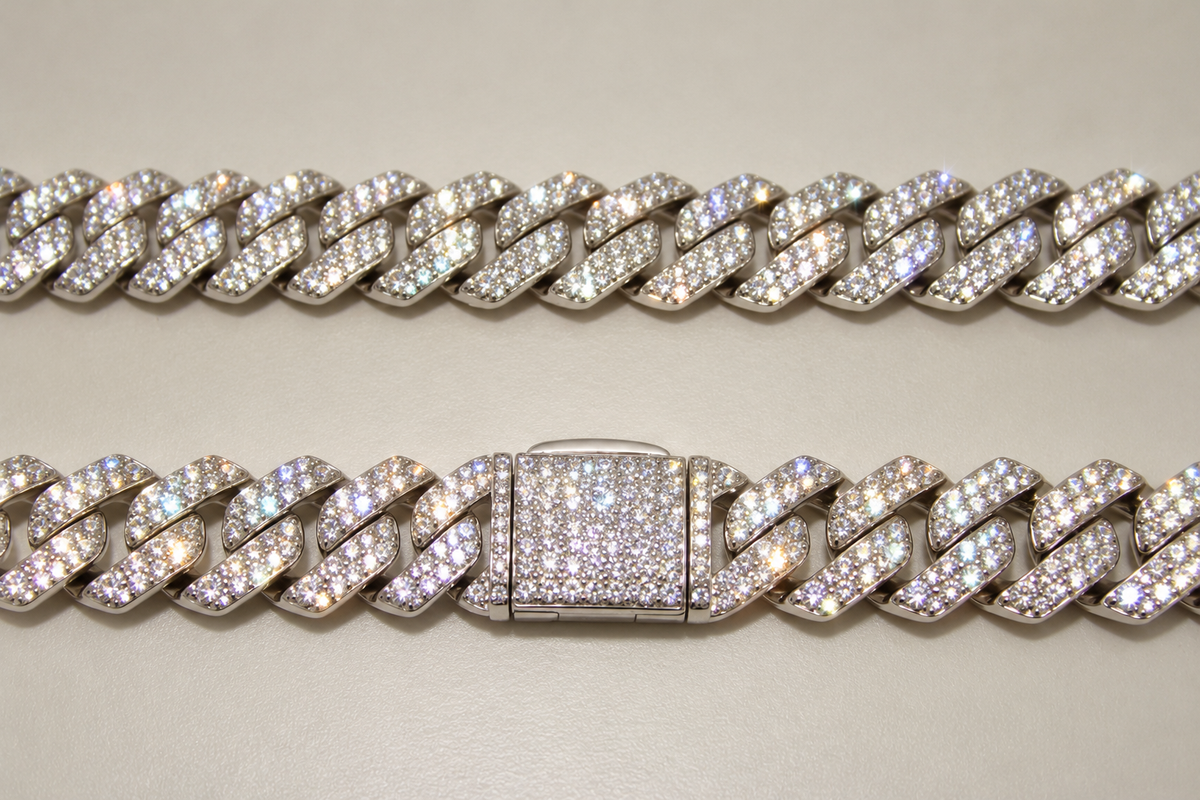 925 Sterling Silver Moissanite 26.03ct Cuban Link Chain – 12mm, 22"