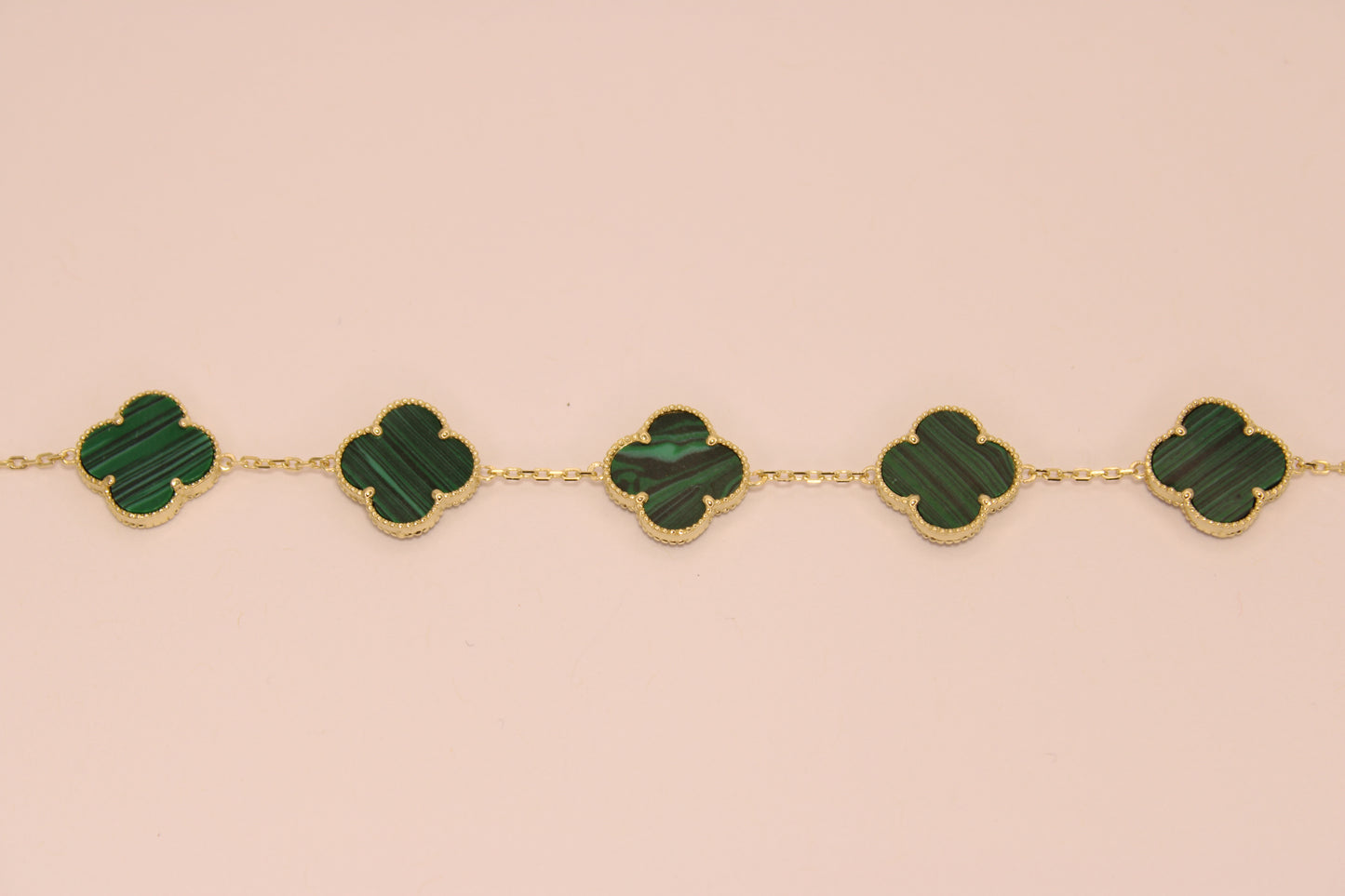 14K Italian Gold Clover Bracelet with Green Stones – Luck, Style, and Timeless Elegance