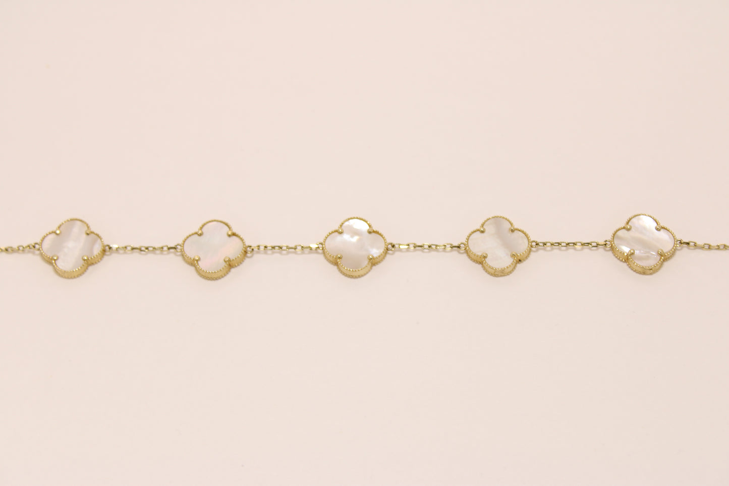 14K Italian Gold Clover Bracelet with Iridescent Stone – A Touch of Magic, Luck, and Elegant Charm