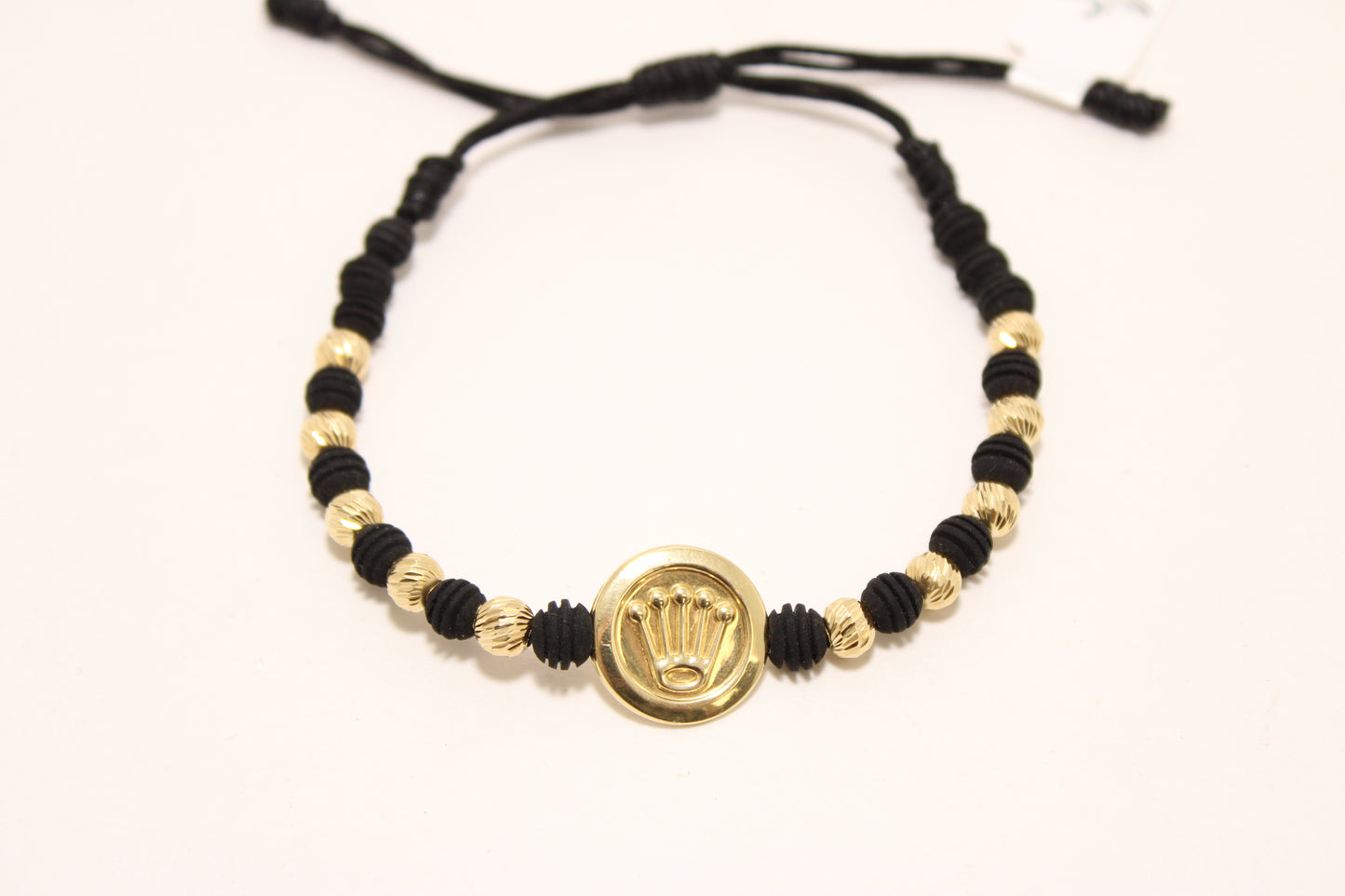 Adjustable 18K Gold Beaded Bracelet with Crown Plate