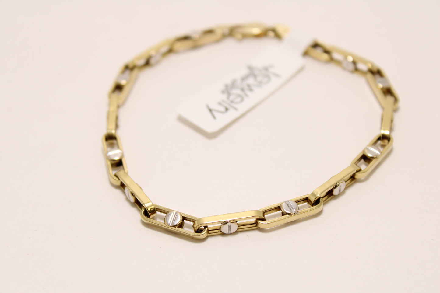 18K Gold 9" Bracelet with White Screw Head Link Design