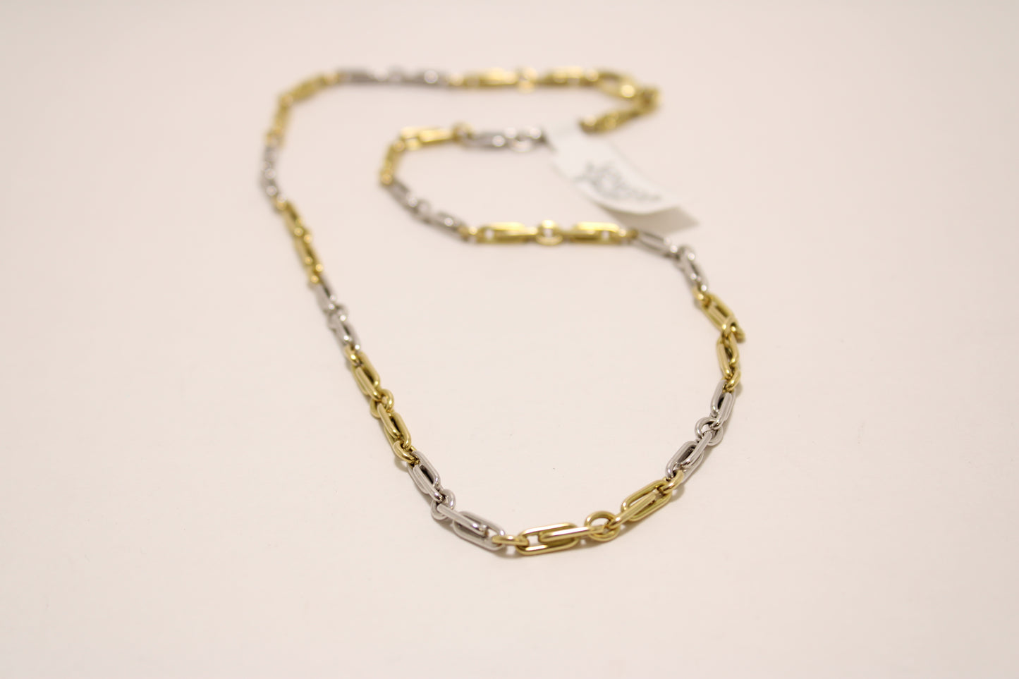 19” - 18K Two-Tone Gold Paperclip Link Chain with Round Connectors