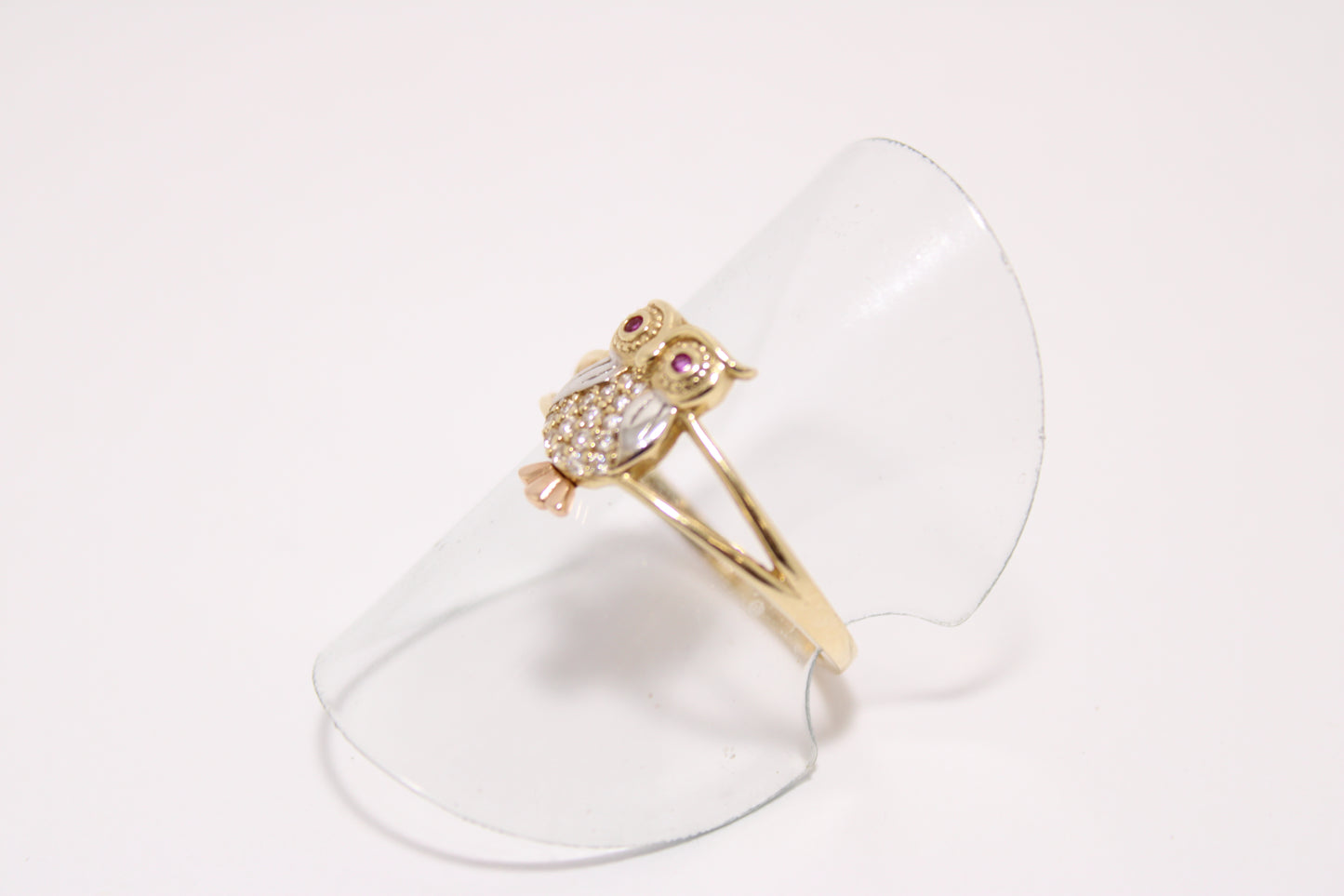 14K Gold Owl Ring with Zircon Stones