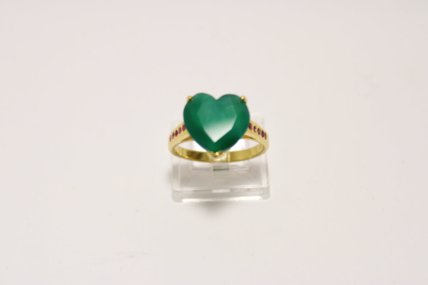 925 Sterling Silver Heart-Shaped Chrome Diopside & Ruby Ring