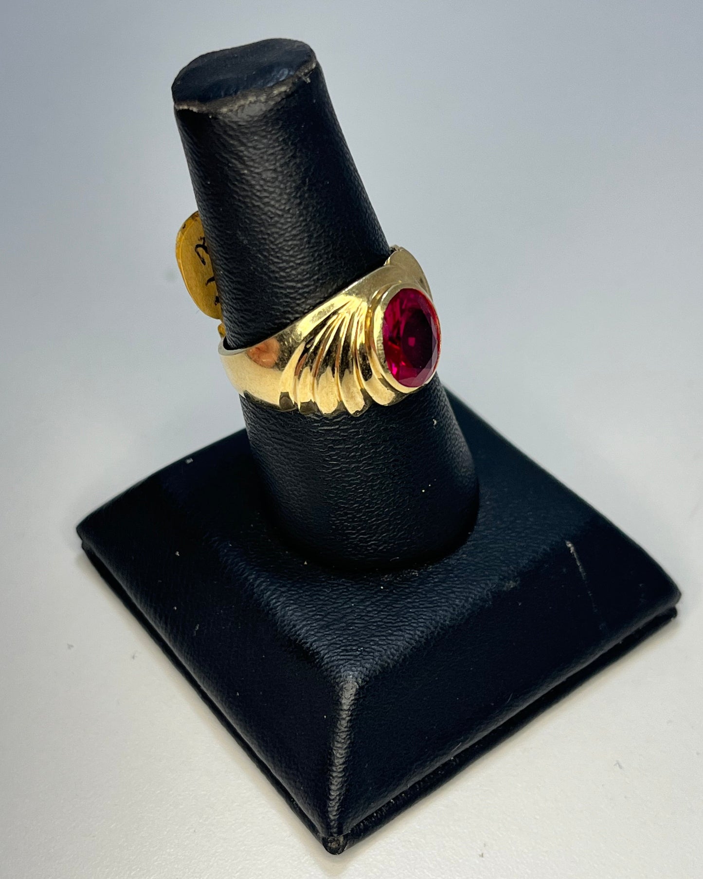 Circón Rosa Hondas Espiral Anillo de Hombre Oro 14K