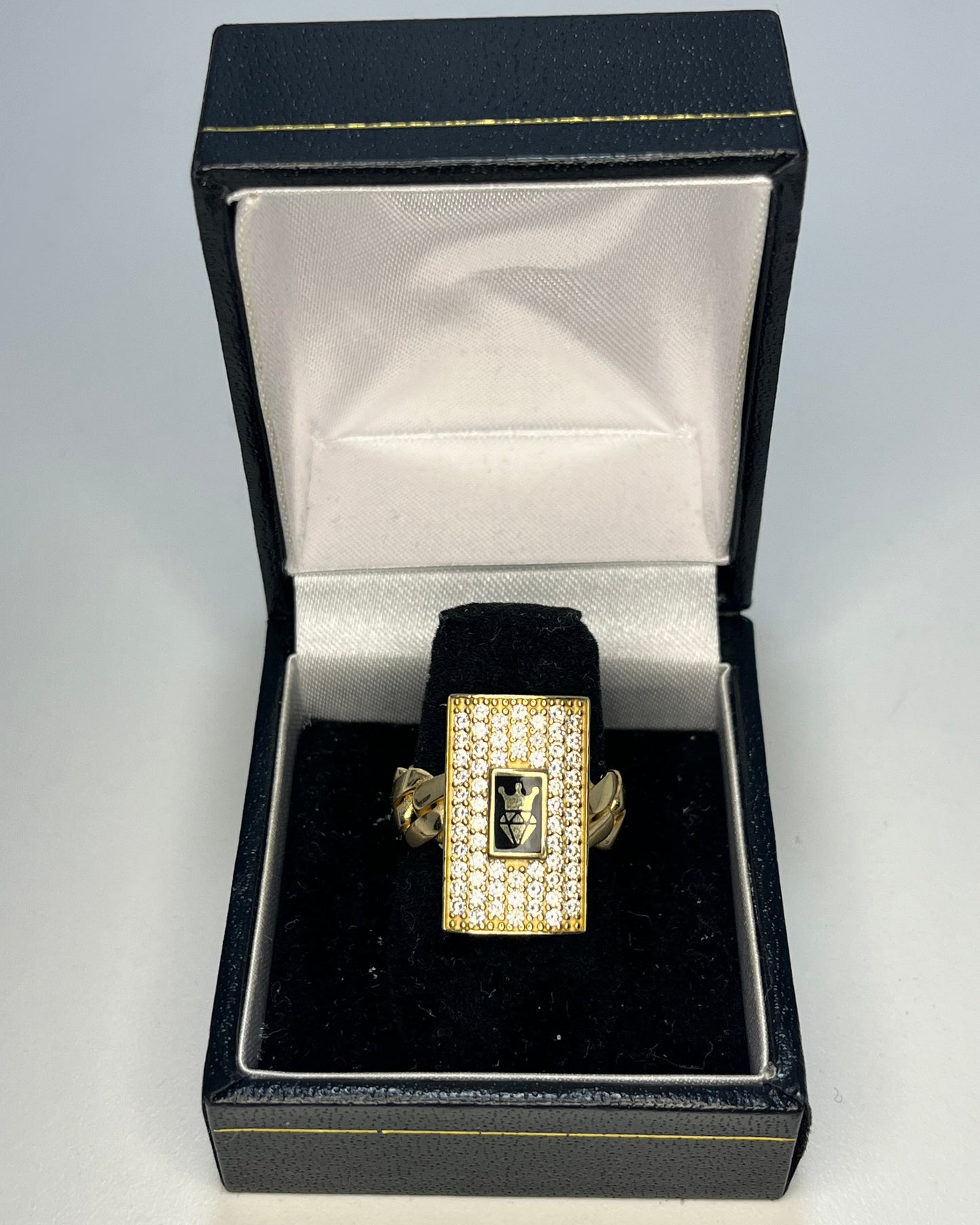 Diamond-Cut Square Cuban Link Ring 14K Gold