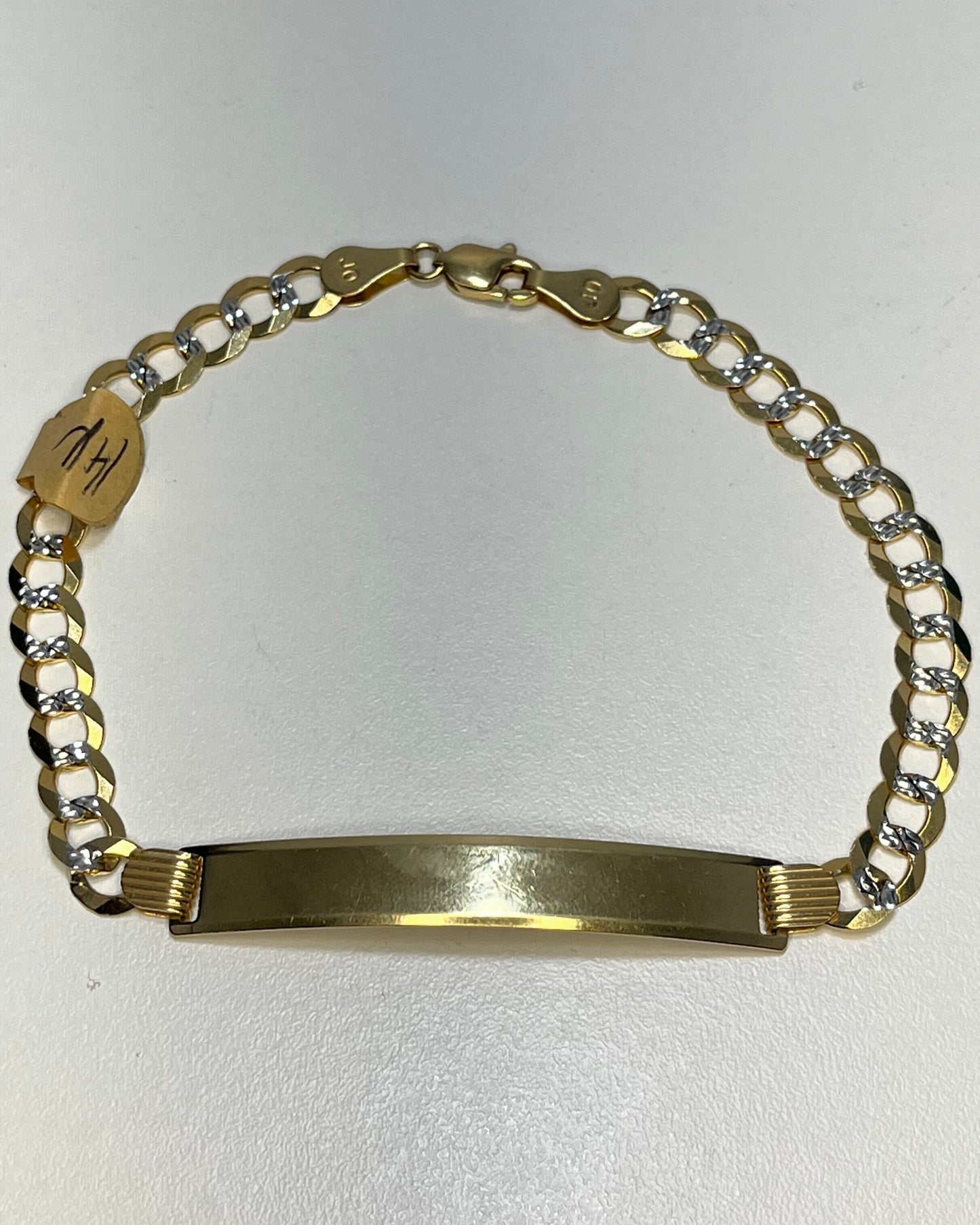 Shiny Cut Cuban Link Plate Bracelet 14K Gold