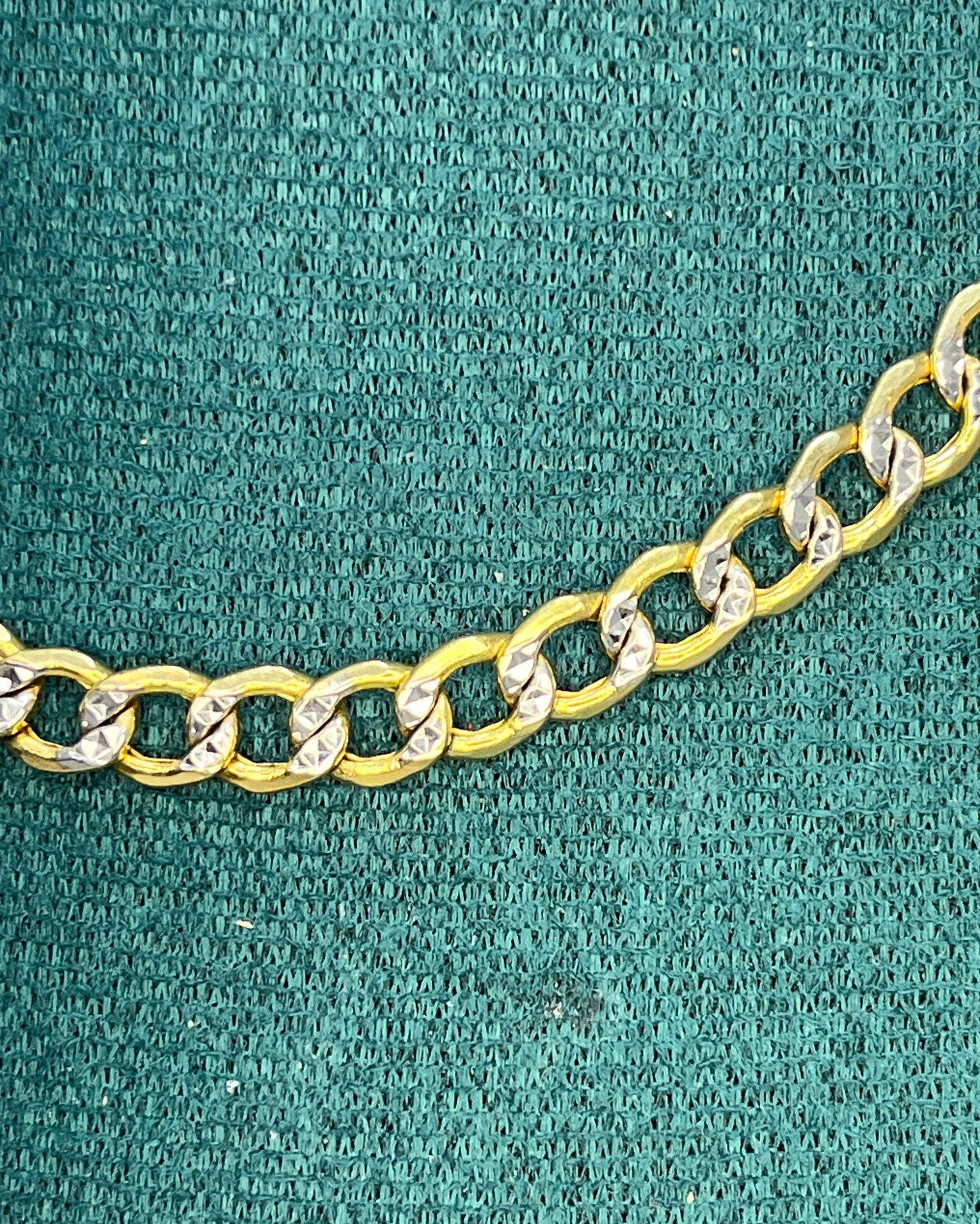 Eslabon Cubano Corte Brillo Dos Tonos Cadena Oro 14K