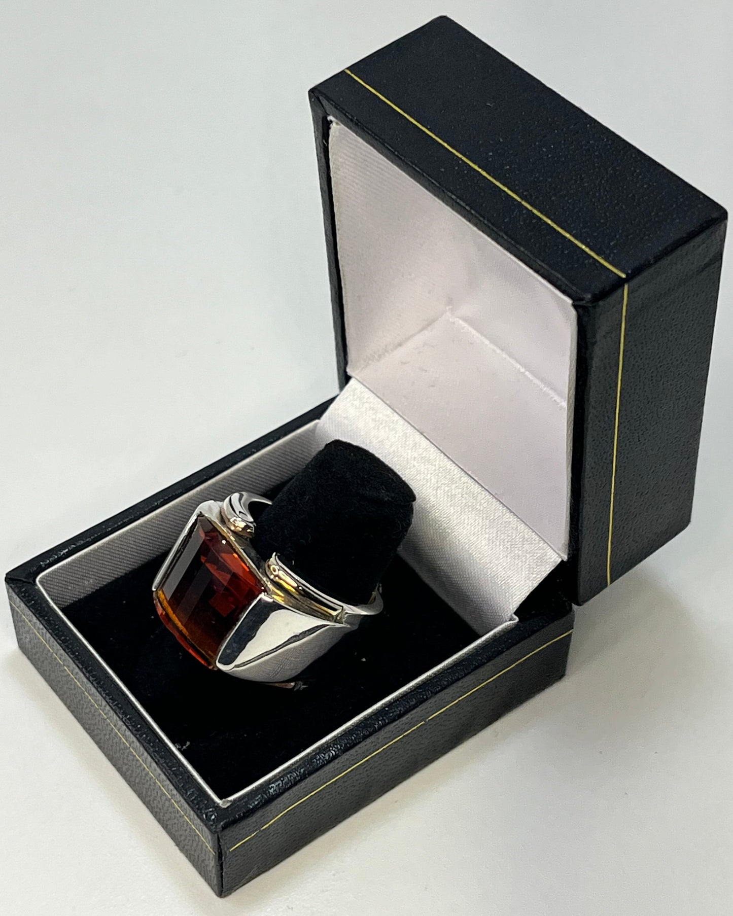 Two-Tone Orange Crystal Cocktail Ring Gold-Silver