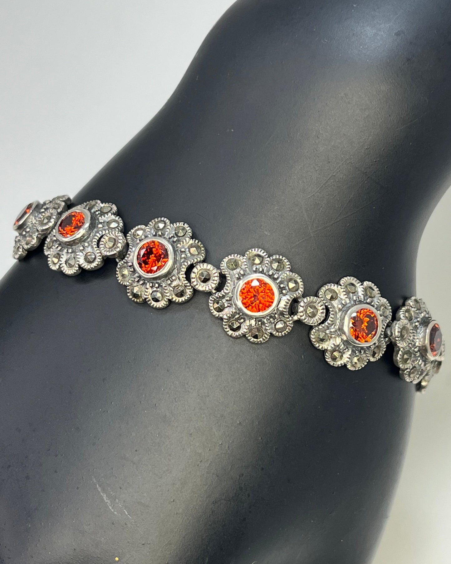 Red Flower Marquise Bracelet Silver 925