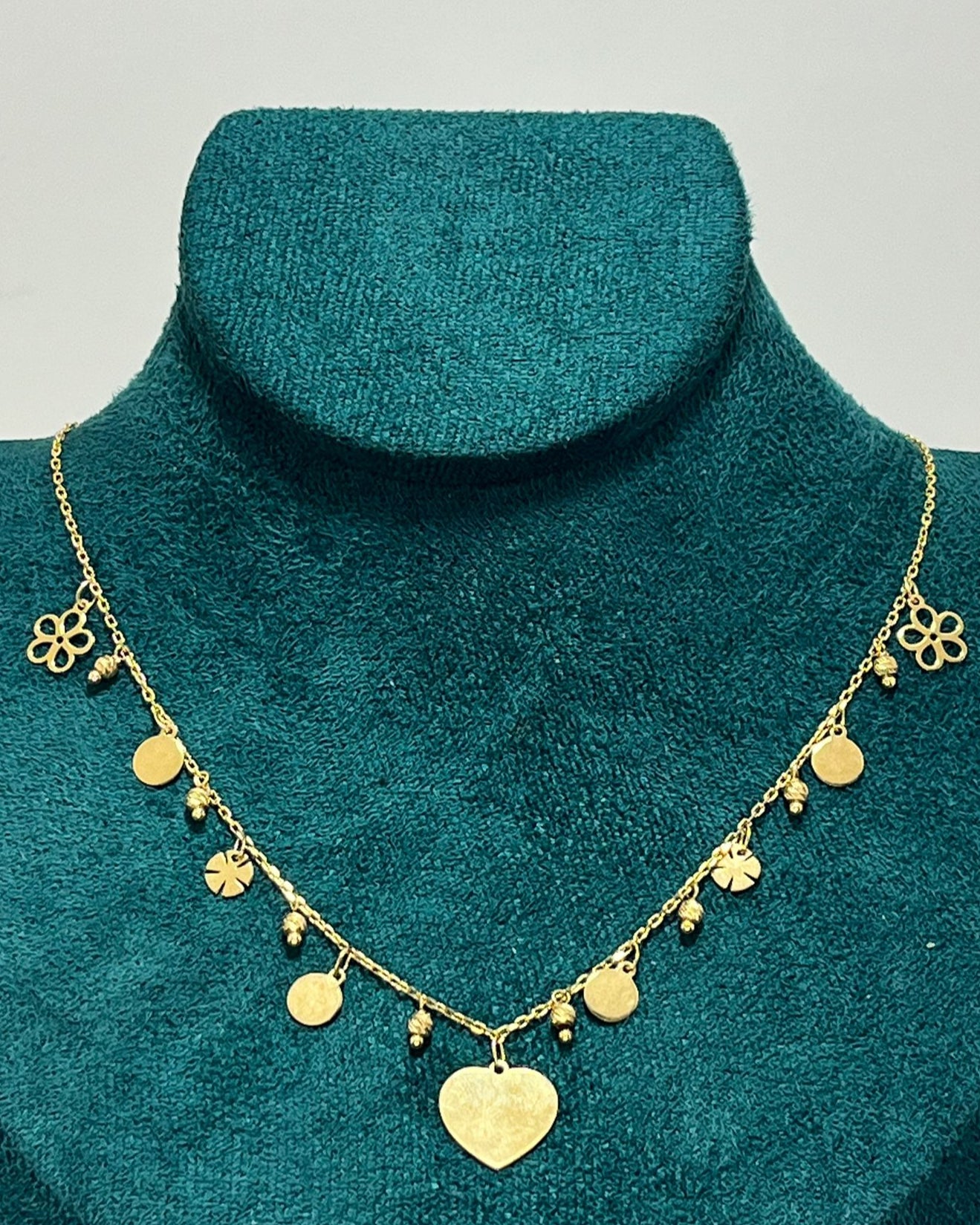 Heart and Flower Charm Necklace 14K Gold Choker