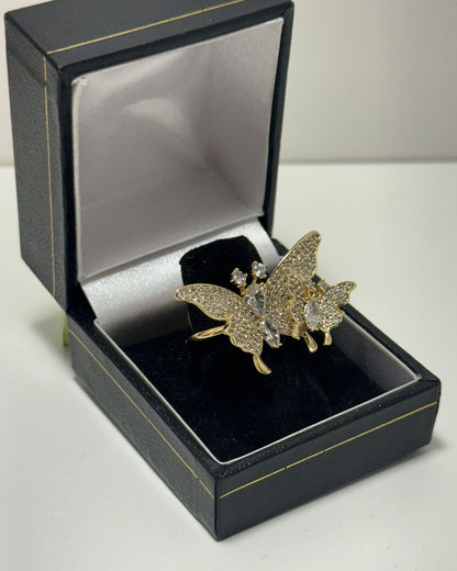 Doble Mariposa Anillo Cóctel Ajustable Cover Gold