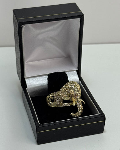 Cabeza Elefante Anillo Cóctel Cover Gold