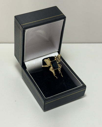 Adjustable Butterfly Ring with Blue Crystal Stone Gold Plated