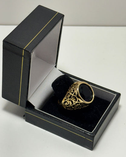 Piedra CC Azul Marino Anillo Cóctel Cover Gold