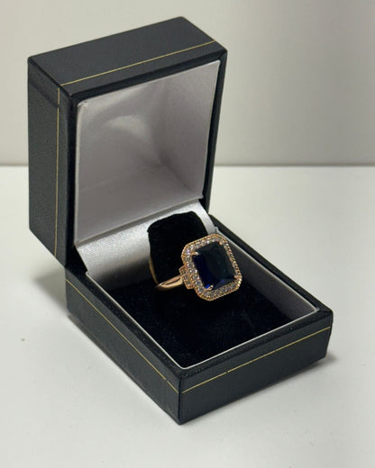 Piedra Cristal Azul Marino Anillo Cóctel Cover Gold Rosado