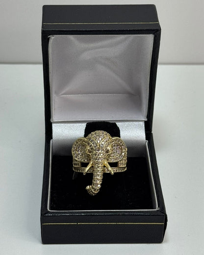 Cabeza Elefante Anillo Cóctel Cover Gold