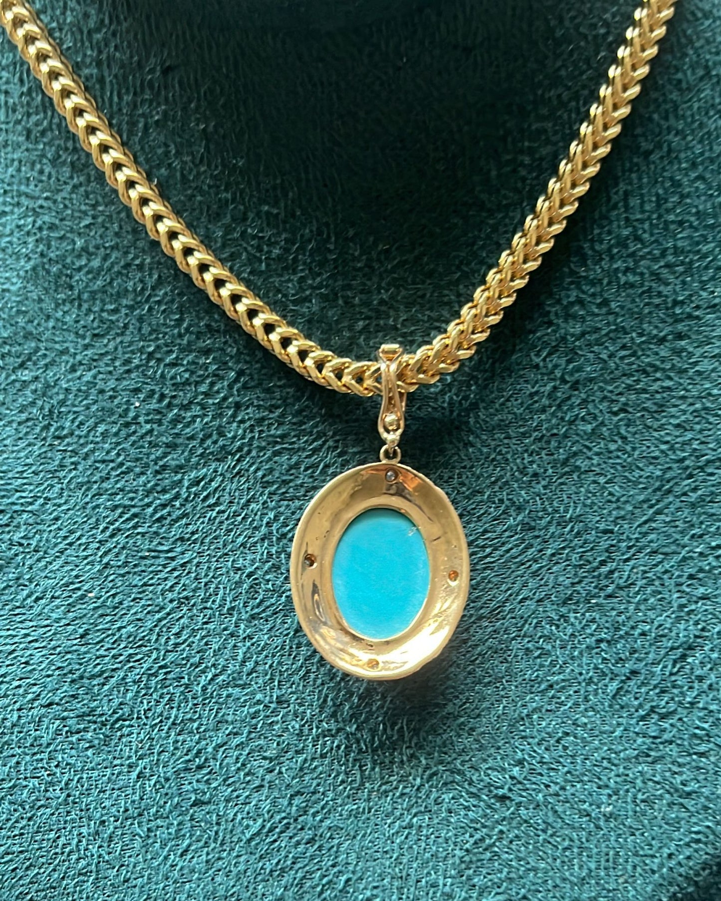Colgante Turquesa y Diamantes Naturales Oro 14K