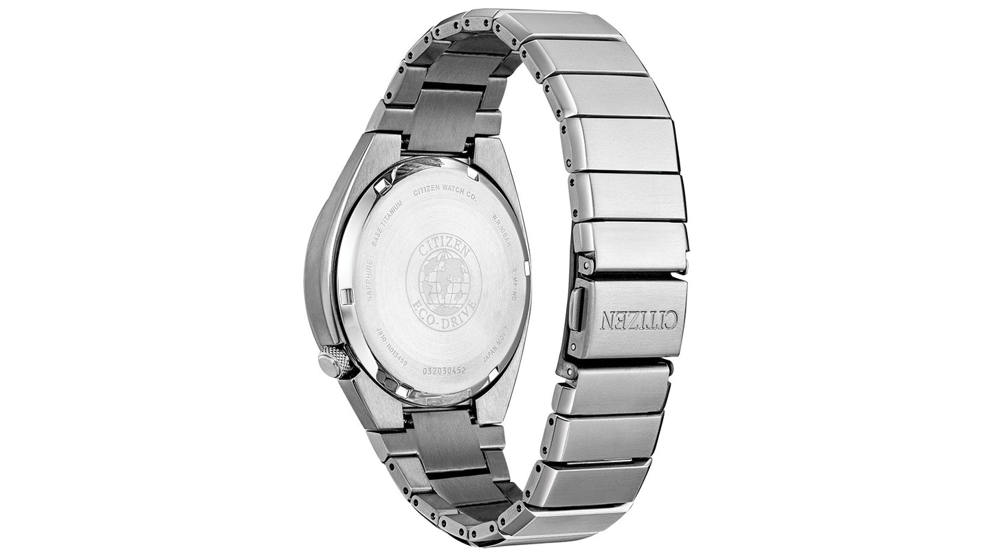 Men's Armor Eco-Drive Silver-Tone Titanium Bracelet Watch 41mm