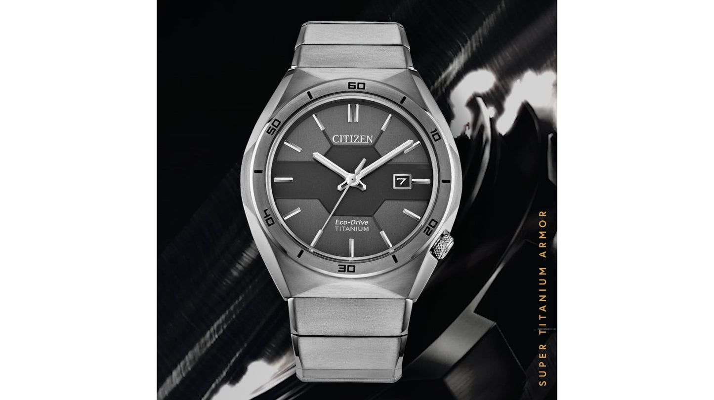 Men's Armor Eco-Drive Silver-Tone Titanium Bracelet Watch 41mm