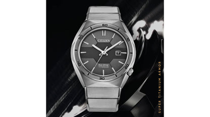 Men's Armor Eco-Drive Silver-Tone Titanium Bracelet Watch 41mm