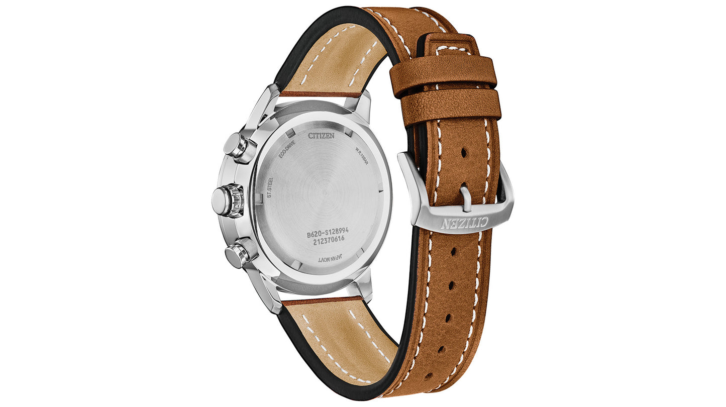 Citizen Eco-Drive Men's Chronograph Avion Brown Leather Strap Watch