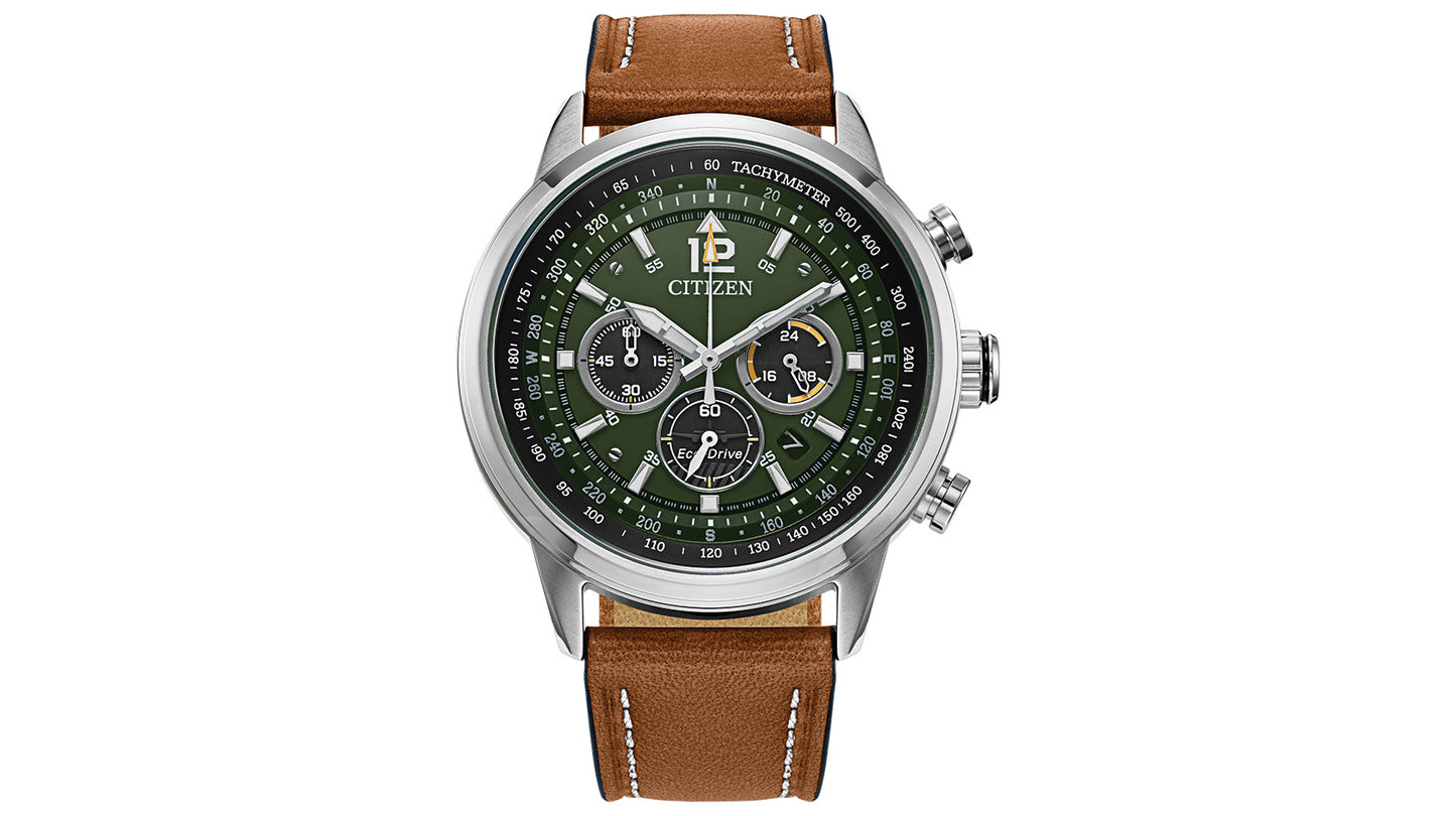 Citizen Eco-Drive Men's Chronograph Avion Brown Leather Strap Watch