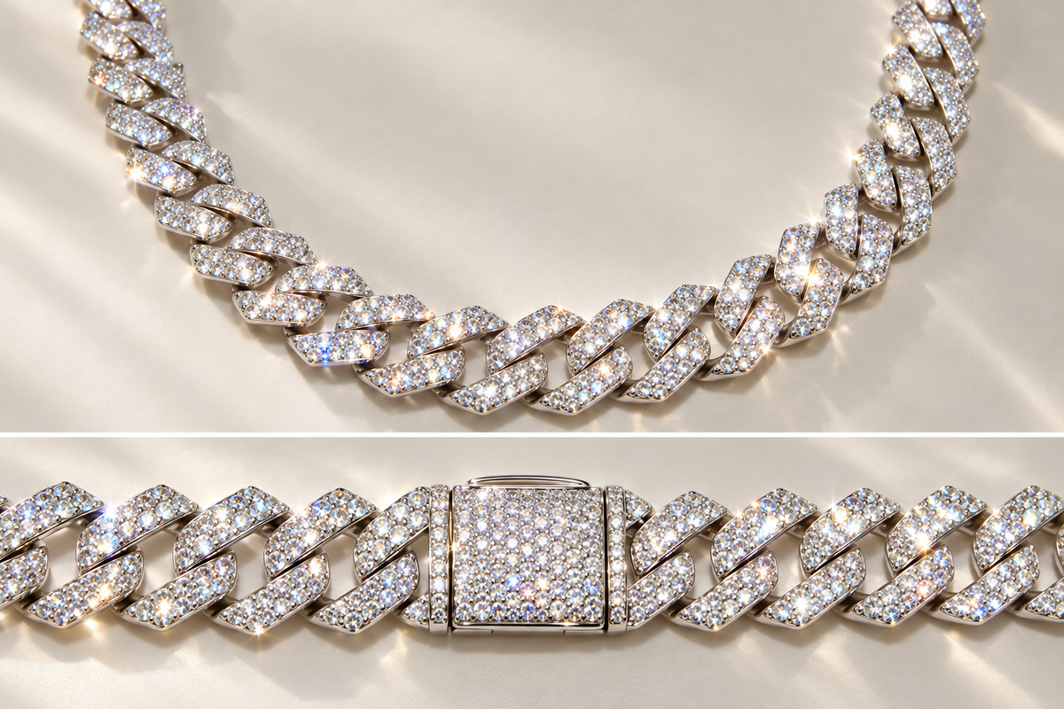 925 Sterling Silver Moissanite 26.03ct  Cuban Link Chain – 12mm, 22"