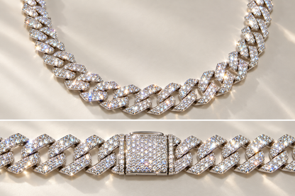 925 Sterling Silver Moissanite 26.03ct  Cuban Link Chain – 12mm, 22"