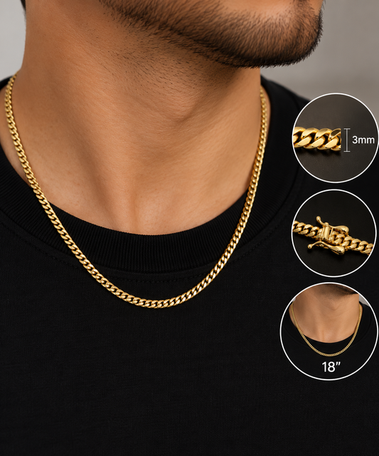 10K Gold Cuban Link Chain – 3mm, 18"