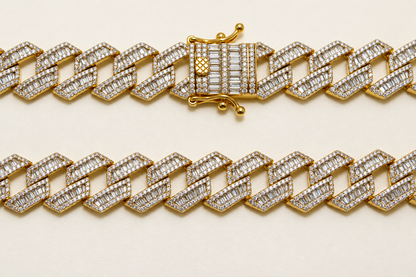 14mm Gold-Tone 925 Sterling Silver Iced Cuban Link Chain – 24"
