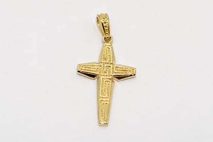 14K Gold Greek Key Cross Pendant
