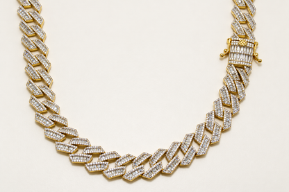 14mm Gold-Tone 925 Sterling Silver Iced Cuban Link Chain – 24"