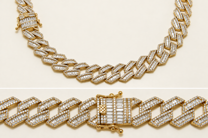 14mm Gold-Tone 925 Sterling Silver Iced Cuban Link Chain – 24"
