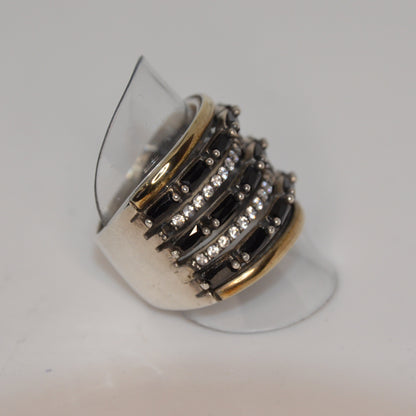 Black and White Cocktail Ring Gold-Silver