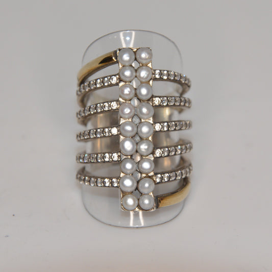 Pearl Column Cocktail Ring Gold-Silver