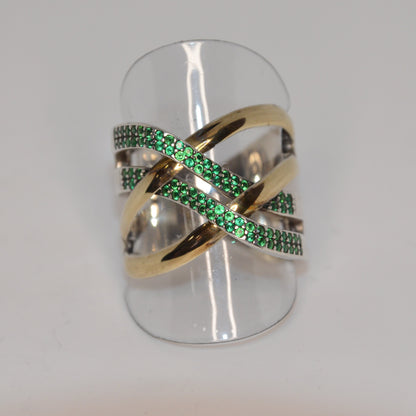 Green Striped Cocktail Ring Gold-Silver