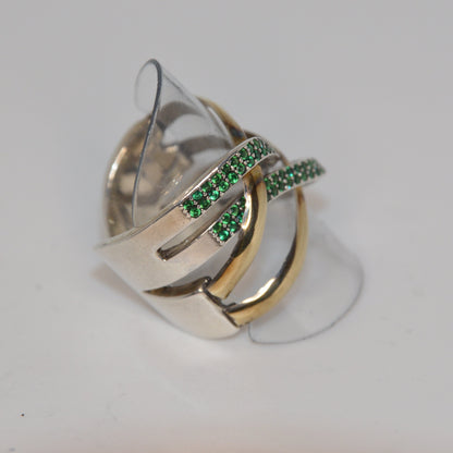 Green Striped Cocktail Ring Gold-Silver
