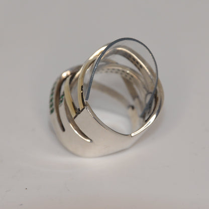 Green Striped Cocktail Ring Gold-Silver