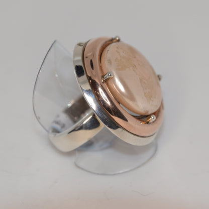 Flattened Pink Pearl Cocktail Ring Gold-Silver