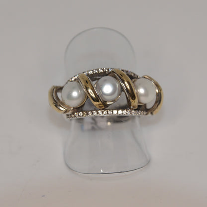 Triple Pearl Cocktail Ring Gold-Silver
