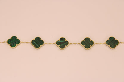 14K Italian Gold Clover Bracelet with Green Stones – Luck, Style, and Timeless Elegance