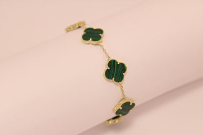 14K Italian Gold Clover Bracelet with Green Stones – Luck, Style, and Timeless Elegance