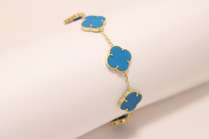 14K Italian Gold Clover Bracelet with Black Stones – Luck, Style, and Timeless Elegance