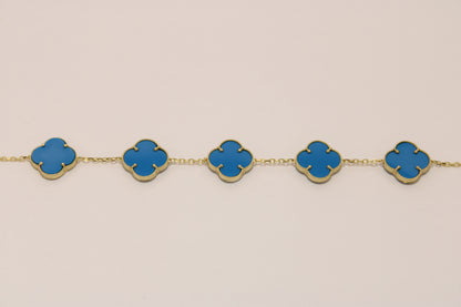 14K Italian Gold Clover Bracelet with Black Stones – Luck, Style, and Timeless Elegance