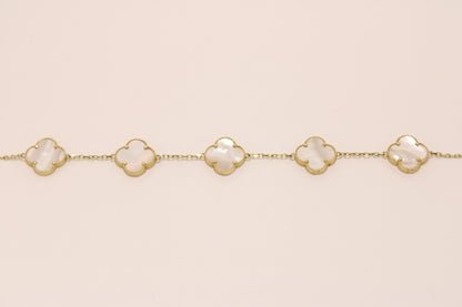 14K Italian Gold Clover Bracelet with Iridescent Stone – A Touch of Magic, Luck, and Elegant Charm