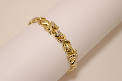 10K White & Yellow Gold Teddy Bear and Heart Bracelet – Sweetness, Love, and Shine in Every Detail