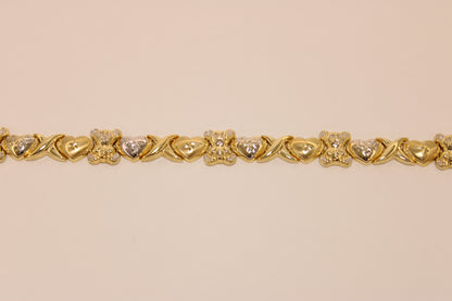 10K White & Yellow Gold Teddy Bear and Heart Bracelet – Sweetness, Love, and Shine in Every Detail