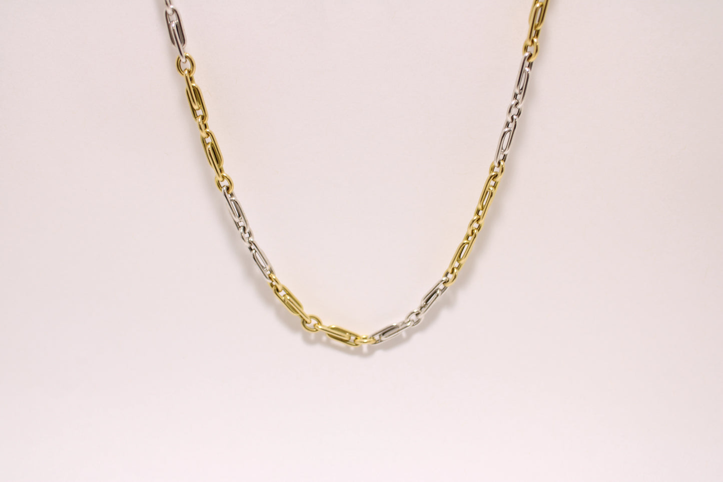 19” - 18K Two-Tone Gold Paperclip Link Chain with Round Connectors