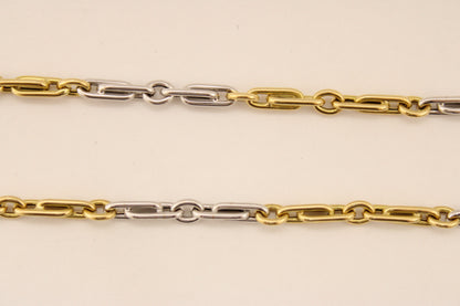 19” - 18K Two-Tone Gold Paperclip Link Chain with Round Connectors